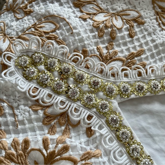 Boston Proper Embellished Neckline Open Crochet 3/4 Sleeve Midi Resort Dress XL - Picture 5 of 7